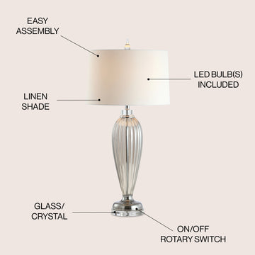 Julian 33.5" Glass/Crystal LED Table Lamp - JONATHAN Y